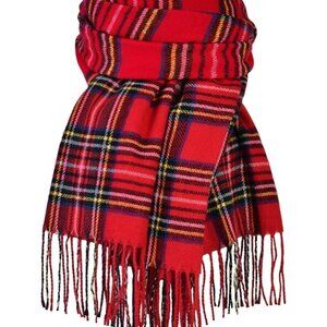 Beonon Women's Winter Scarf Scottish Checked Cashmere Feel Christmas Red New